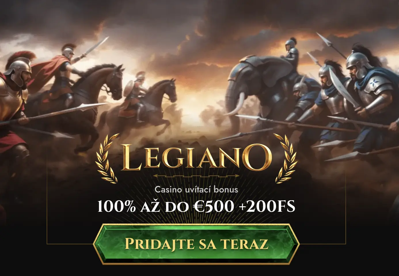 Legiano Casino uvítací bonus 100 % až do 500 € a 200 free spinov